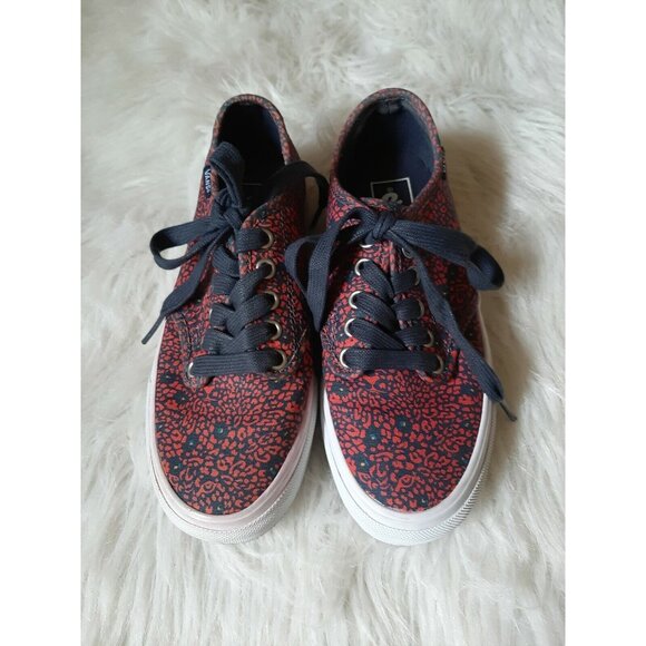 Vans Sneakers Red &amp; Navy Blue Floral Canvas Skater Shoes Size 5.5 - Picture 2 of 4